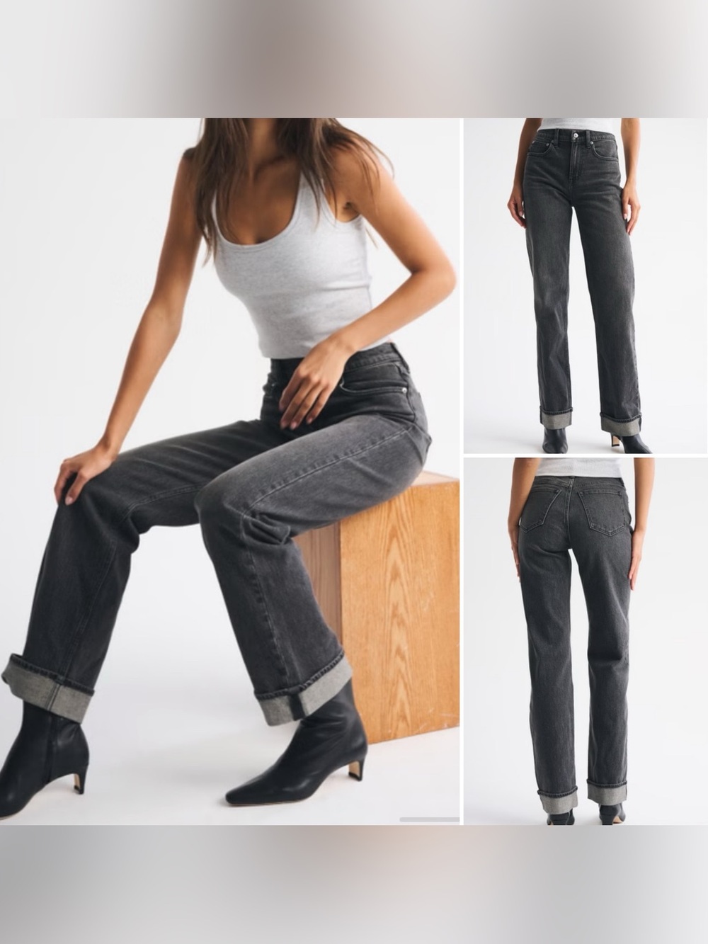 Abercrombie & Fitch The '90s Relaxed Jean High Rise in Gray Black Women's 28/6R